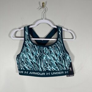 Under Armour Cross Back Sports Bra Womens 1X Teal Printed Medium Support NWT